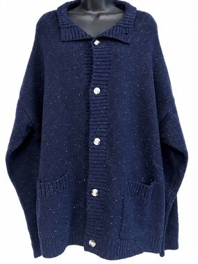 Lucky Brand Navy Speckled Button Up Cardigan xxl